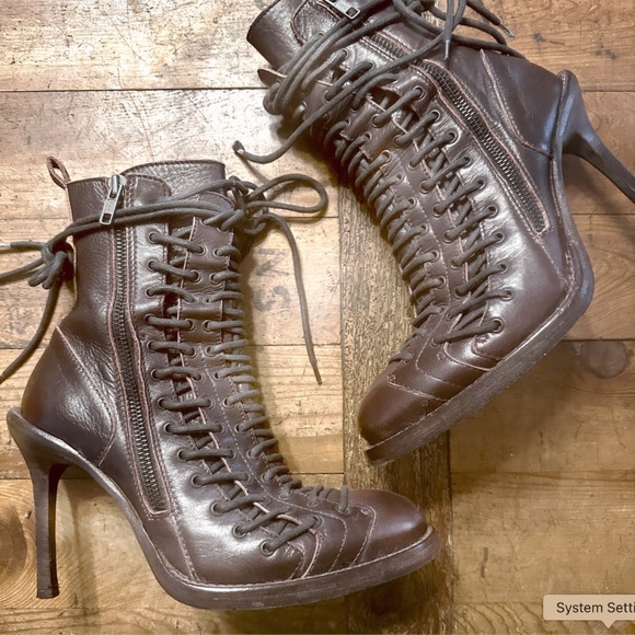 ann demeulemeester triple lace up ankle boots in plum 37 - Picture 1 of 16